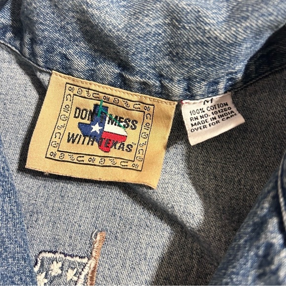 DON'T MESS WITH TEXAS Vtg Denim Blue Jean Jacket Embroidery & Beading Medium - Picture 10 of 12